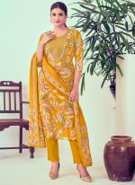 Modal Chanderi Yellow Festival Wear Foil Print Readymade Printed Suit